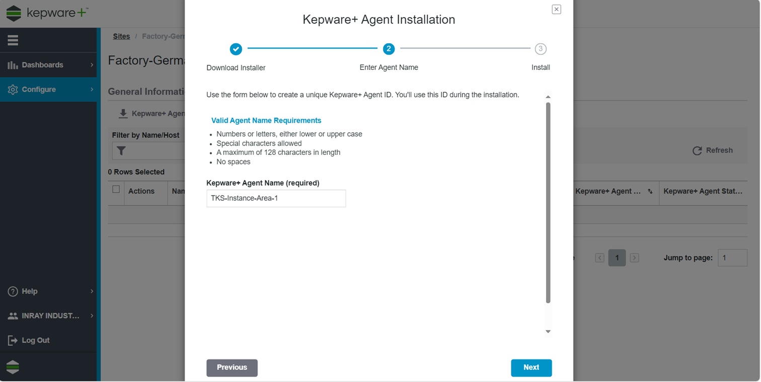 Kepware+ einrichten: Agent-Installation Schritt 3