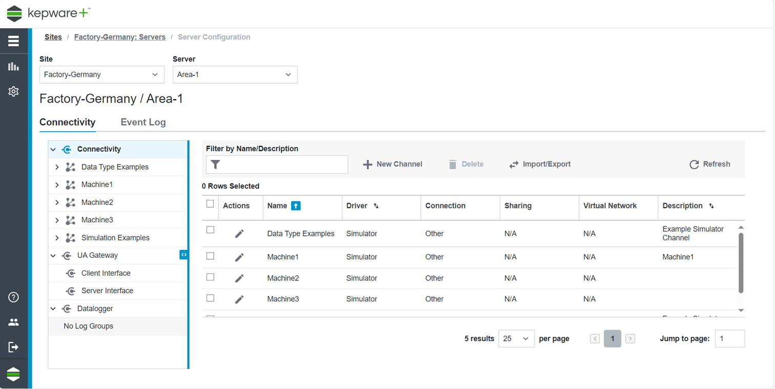 Kepware+ einrichten: Server in Kepware+ konfigurieren